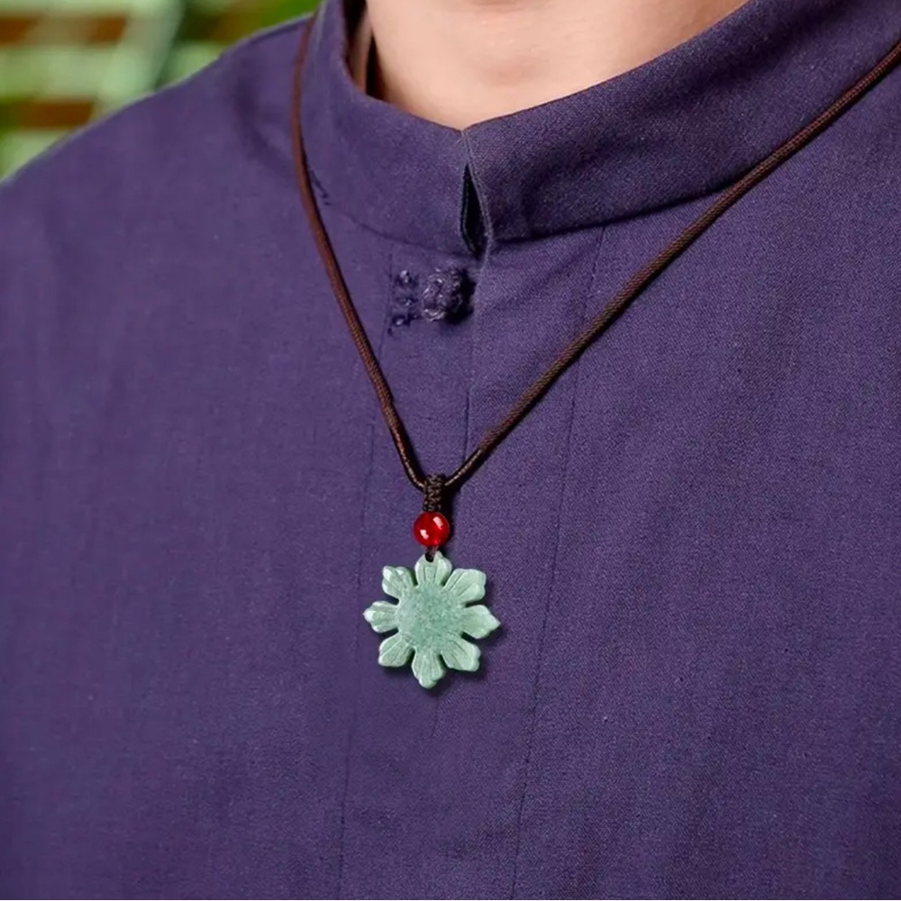 Jade Filipino Sun Pendant Necklace Braided Rope - Natural Stone, Philippine Sun - Picture 7 of 7